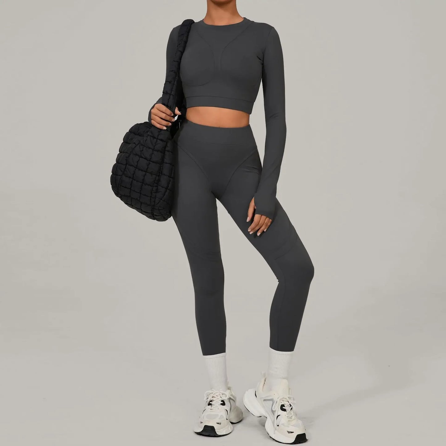 Skinny Grinding Yoga Sets Sports Fitness High Waist Peach Hip Quick Drying Outdoor Running  Winter Workout Gym Sports Kit Womwn