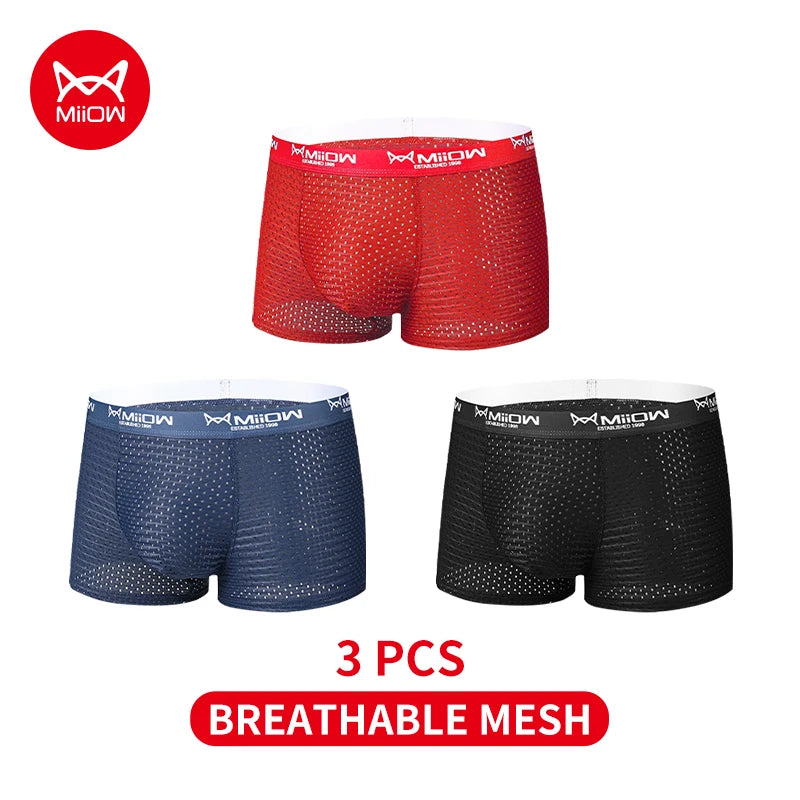 MiiOW 3/4/6Pcs Mesh Breathable Men Boxer Briefs Ice Silk Underwear Graphene Antibacterial Men Panties Underpants Man Boxershorts