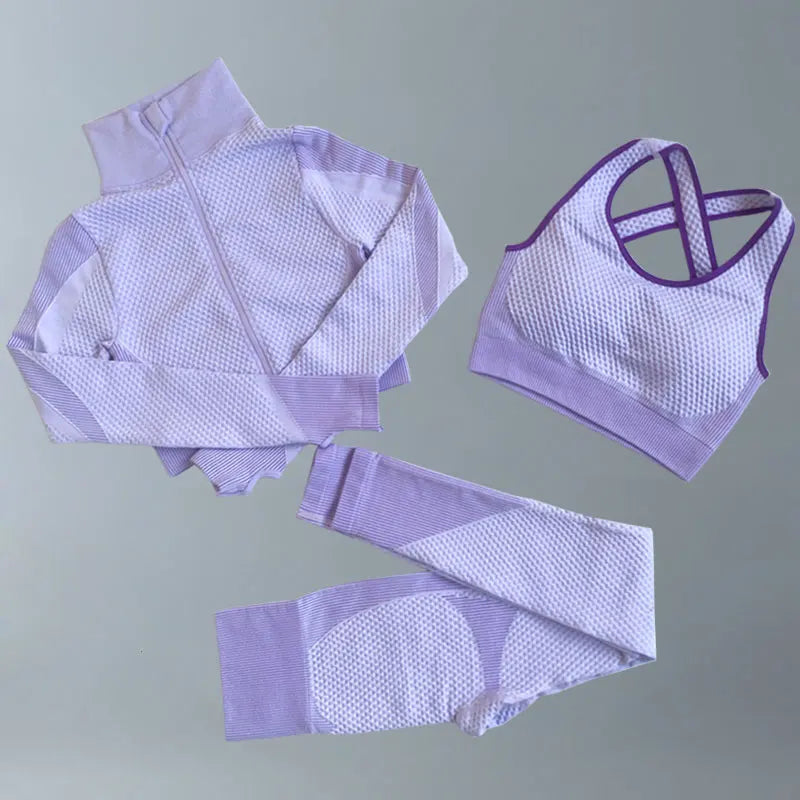 Yoga Suits Women Fitness Wear Gym Set Sports Outfits Training Exercise Workout Pants Long Sleeve Crop Top Bra Womens Tracksuits