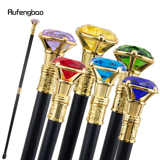 Colorful Diamond Type Golden Walking Cane Fashion Decorative Walking Stick Gentleman Elegant Cosplay Cane Knob Crosier 93cm