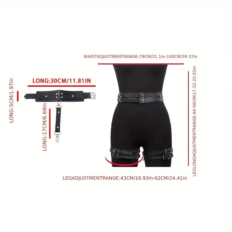 Gothic Harness Belt Handcuffs Accessories Ladies PU Leather Body Garter Belt  Women's Leather Leg Harness Strap Lingerie Pant
