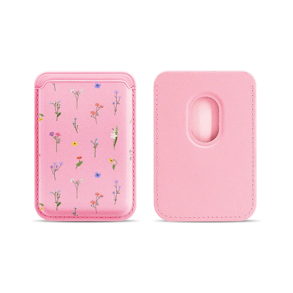 Leather Card Wallet Cover Magnetic Phone Card HolderPhone Back Bag Cute Flowers Case Suitable For all iPhone For Magsafe Card