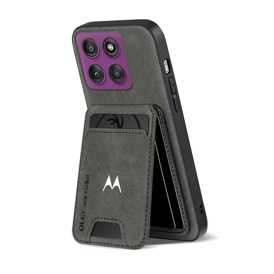 Business Luxury Sheepskin Leather Case For Motorola Signature Edge 60 70 Fusion Plus Pro Card Holder Magnetic Stand Phone Cover