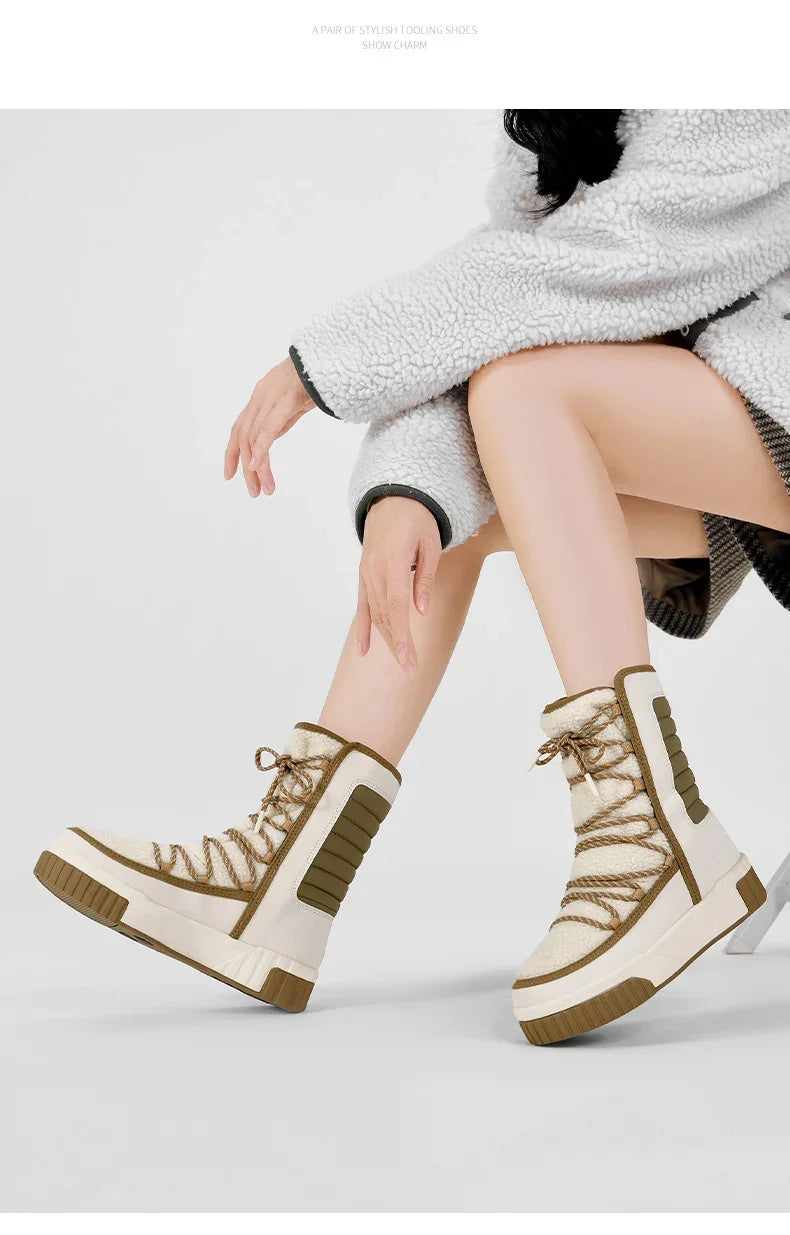 XIANG GUAN Outdoor Kältebeständige WanderschuheTurnschuhe Winter Damen Schneestiefel wasserdichte Bergschuhe Camping Casual Sneakers