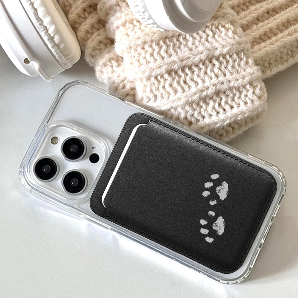 Cute Paw Bean Leather Card Wallet Cover Phone Card Holder Magnetic Case Suitable For all iPhone for Magsafe Card  Phone Back Bag