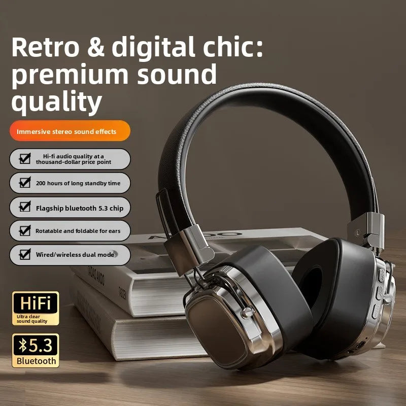 Shoumi Hifi Wireless Headphones Bluetooth Earphones Large Headset Helmets with Mic Support TF-Card Mp3 Play display screen