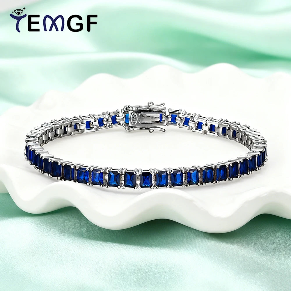 TEMGF Synthetic Spinel Bracelet S925 Silver for Women Men Simple Sparkling Fine Jewelry Couple Birthday Fashion Surprise Gifts