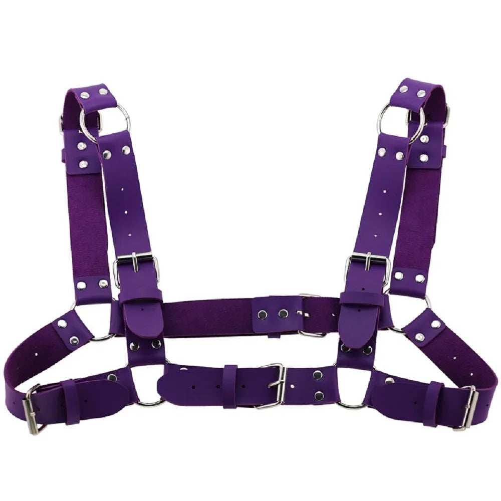 Decopunk Women Men Sexy Punk Chest Harness Adjustable Caged Metal Body Chain PU Leather Choker Statement Necklace Party Clubwear