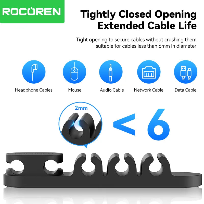 Organizer Silicone 5 Hole Cables Winder Flexible Wire Management Clips For Cable ClearanceCordProtector For Charger