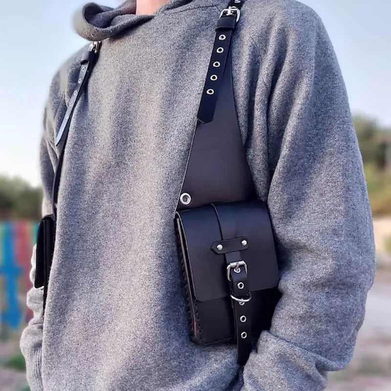 Medieval Steampunk PU Leather Shoulder Harness Holster Bag Vintage Phone Cover Case Pocket Cosplay Costume Purse Wallet Pouch