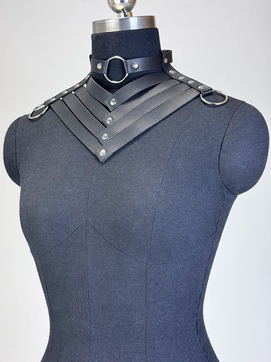 Gothic Punk PU Leather Chain Necklace, Adjustable O-Ring Lariat, Y2K Style Lockbone Chain, with Adjustable O-Ring, Daily
