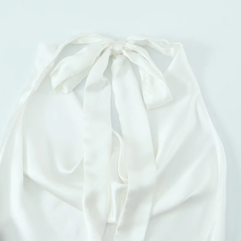 Women Casual Satin Halter Top with Adjustable Tie Sleeveless Open Back Solid Collar Vest Summer Beach Style Casual Female Blouse