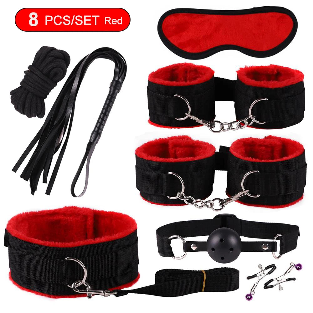 Hot Exotic Bed B+ndage Set B+SM Kits Exotic S*x Toys For Women  Adults Games Leather Handcuffs Whip Gag Nipple Clamps S*x