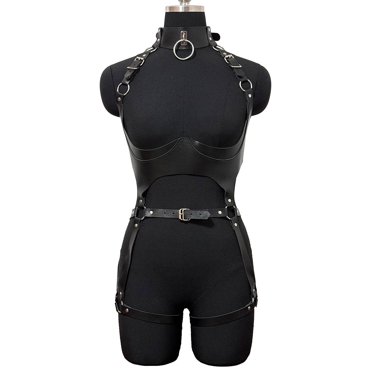 Women's Sexy PU Leather Harness Set Gothic Suspenders Lingerie Erotic Body Garters Belts Fetish Clothing Accessory