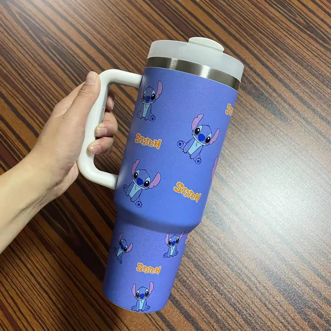 Stitch And Angel Stainless Steel Tumbler Cartoon Comic Thermal Mug With Straws And Lid 40oz Mugs Cup Cold And Hot Water Bottle