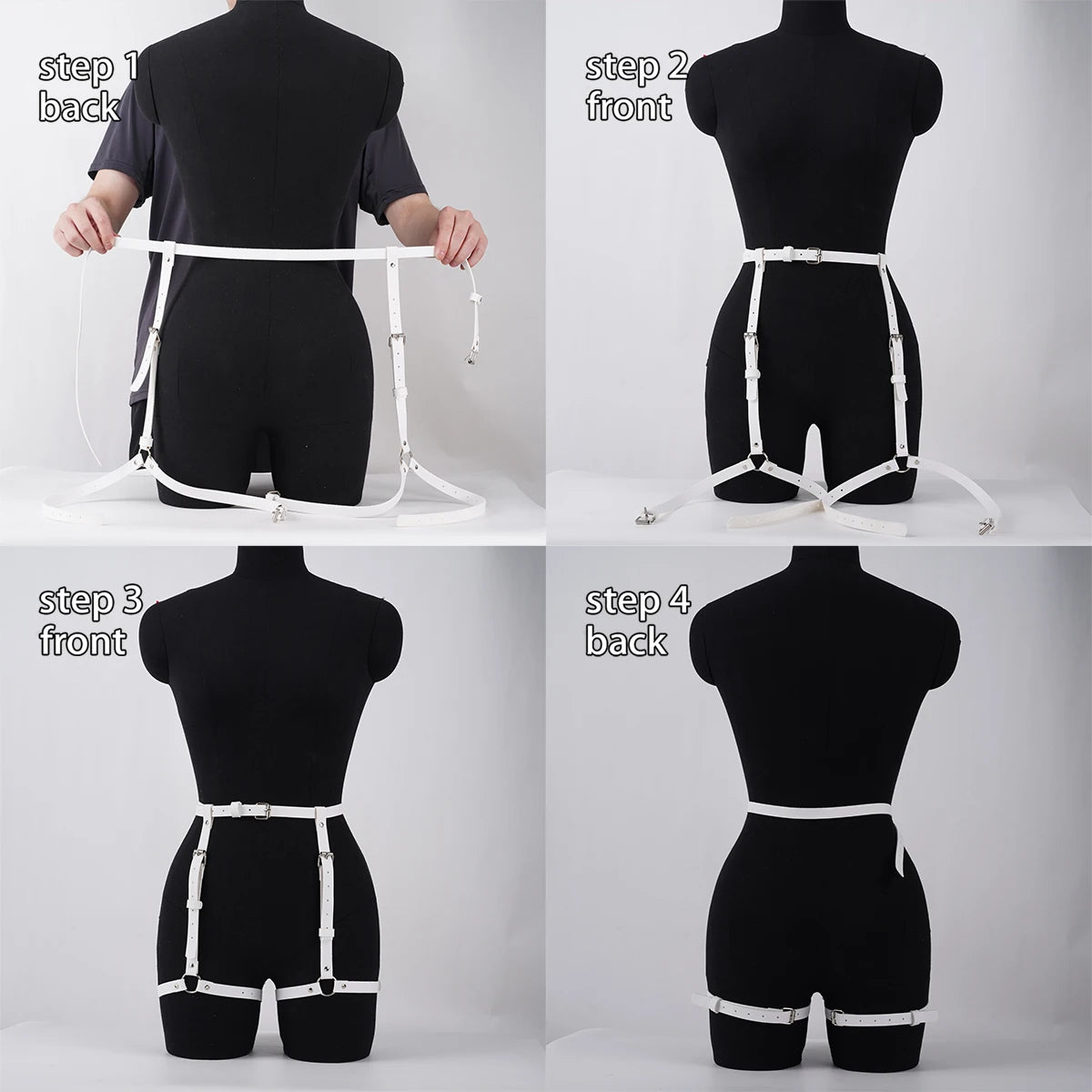 Women Black Punk Gothic O‑Ring Waist‑Thigh Harness Adjustable Accessory For Daily Jeans & Festival Outfits