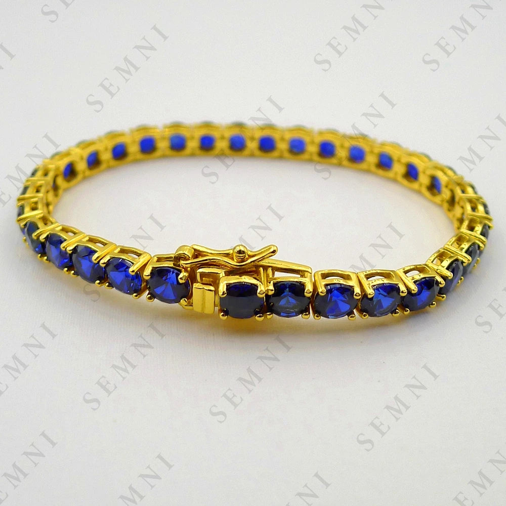 SEMNI 5mm Lab Sapphire Ruby Tennis Bracelet for Women 100% S925 Sterling Silver Fine Jewelry Birthday Party Gift Gold Color