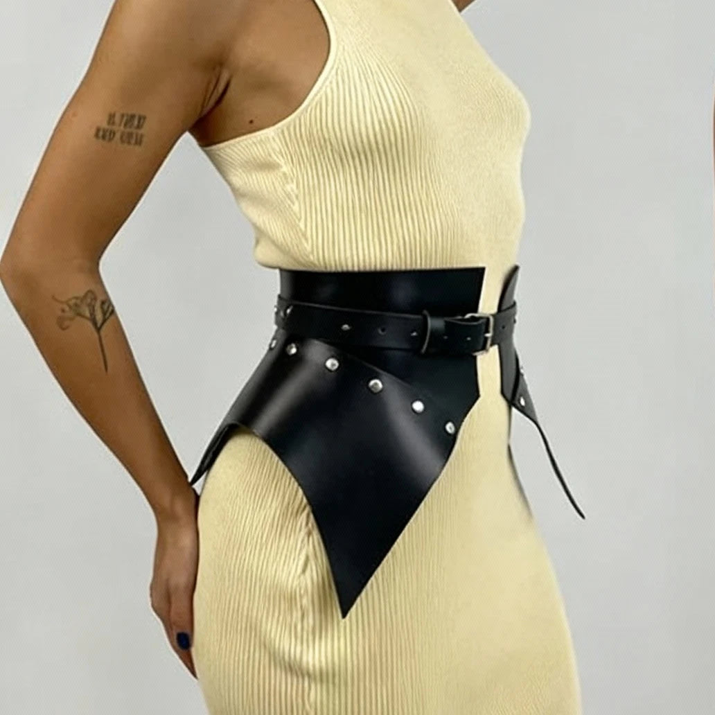 Fashion PU Leather Corset Belt, Gothic Wide Peplum Waist Cincher Belt, Corset Belt Skirt Street Style Daily Outfit.
