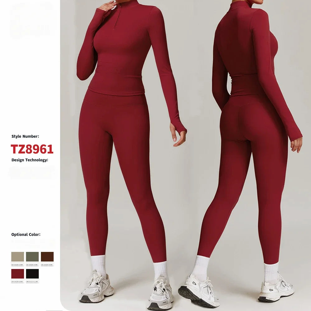 Atmungsaktives, schnell trocknendes Yoga-Trainingsset für Damen im Herbst und Winter, Langarm, Laufen im Freien, Sport, Fitnessstudio, Training, Jogging-Outfit