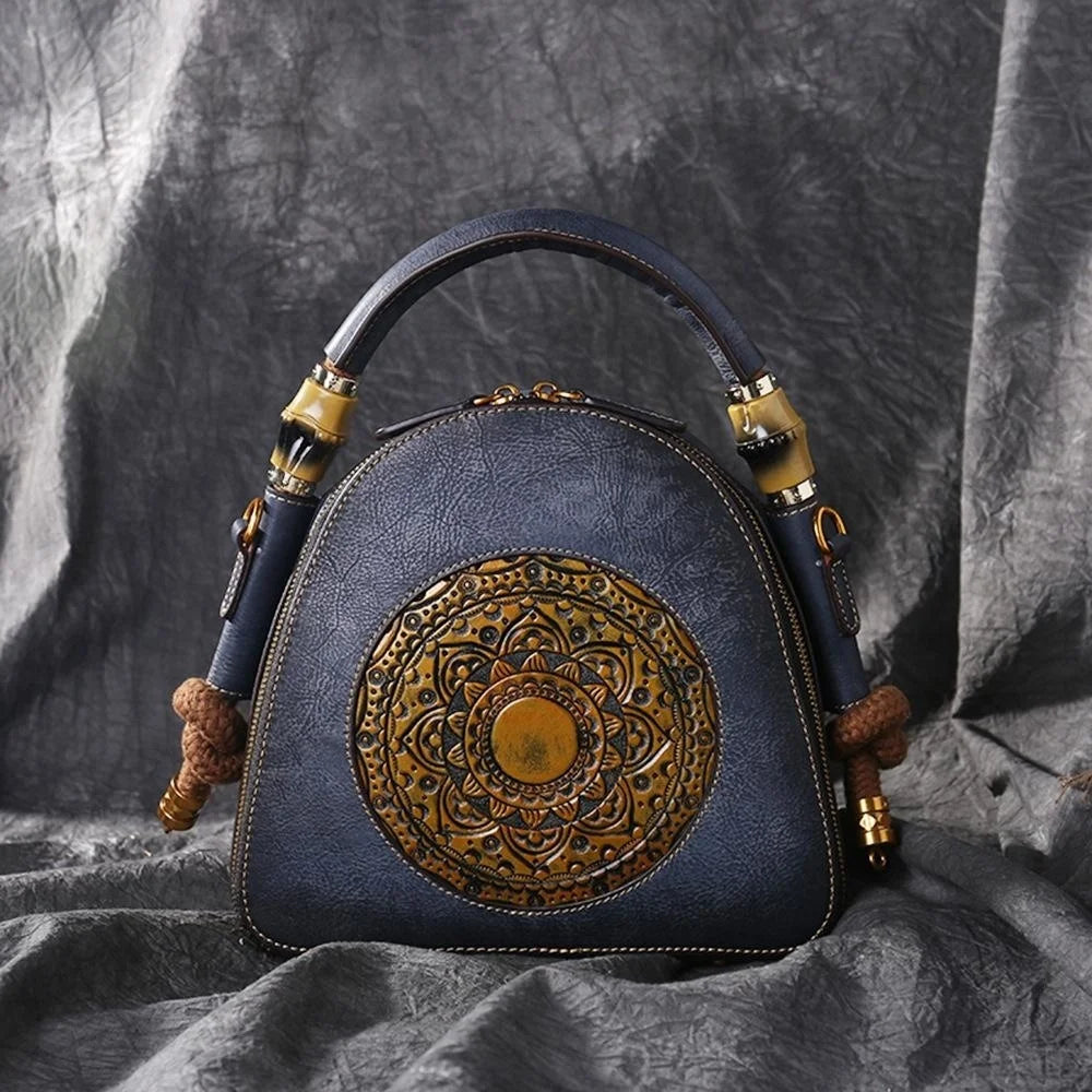Luxury Handmade Embossed Women Crossbody Bag New Retro Genuine Leather Shell Bag Ladies Chinese Style Shoulder Bags