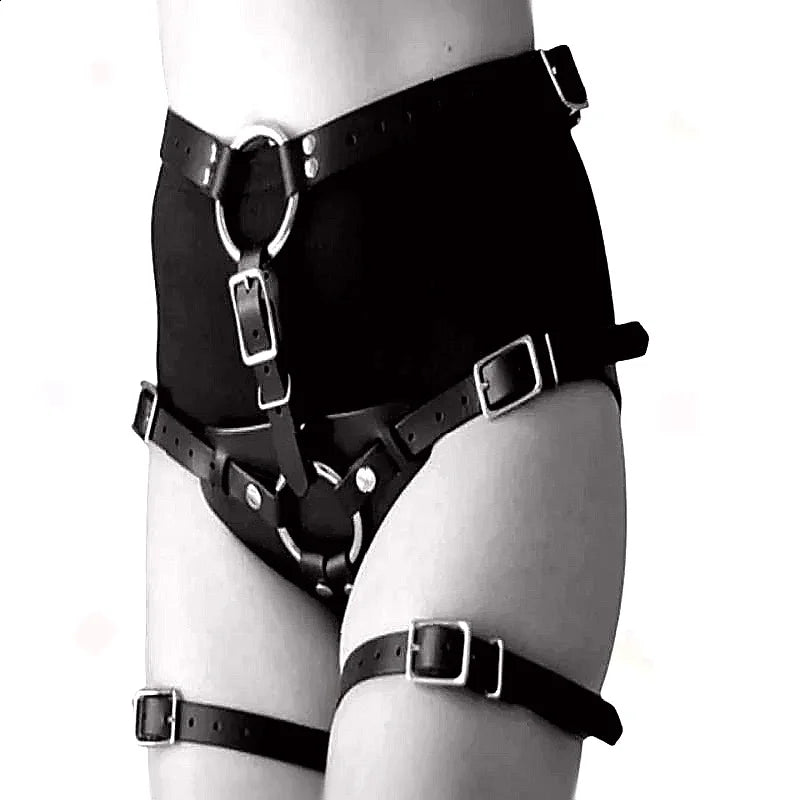 Black Belt In Panty Style Women Lesbian Restrained Binding Belt Sexy Leg Ring Strap On Harness Adult Games Chastity