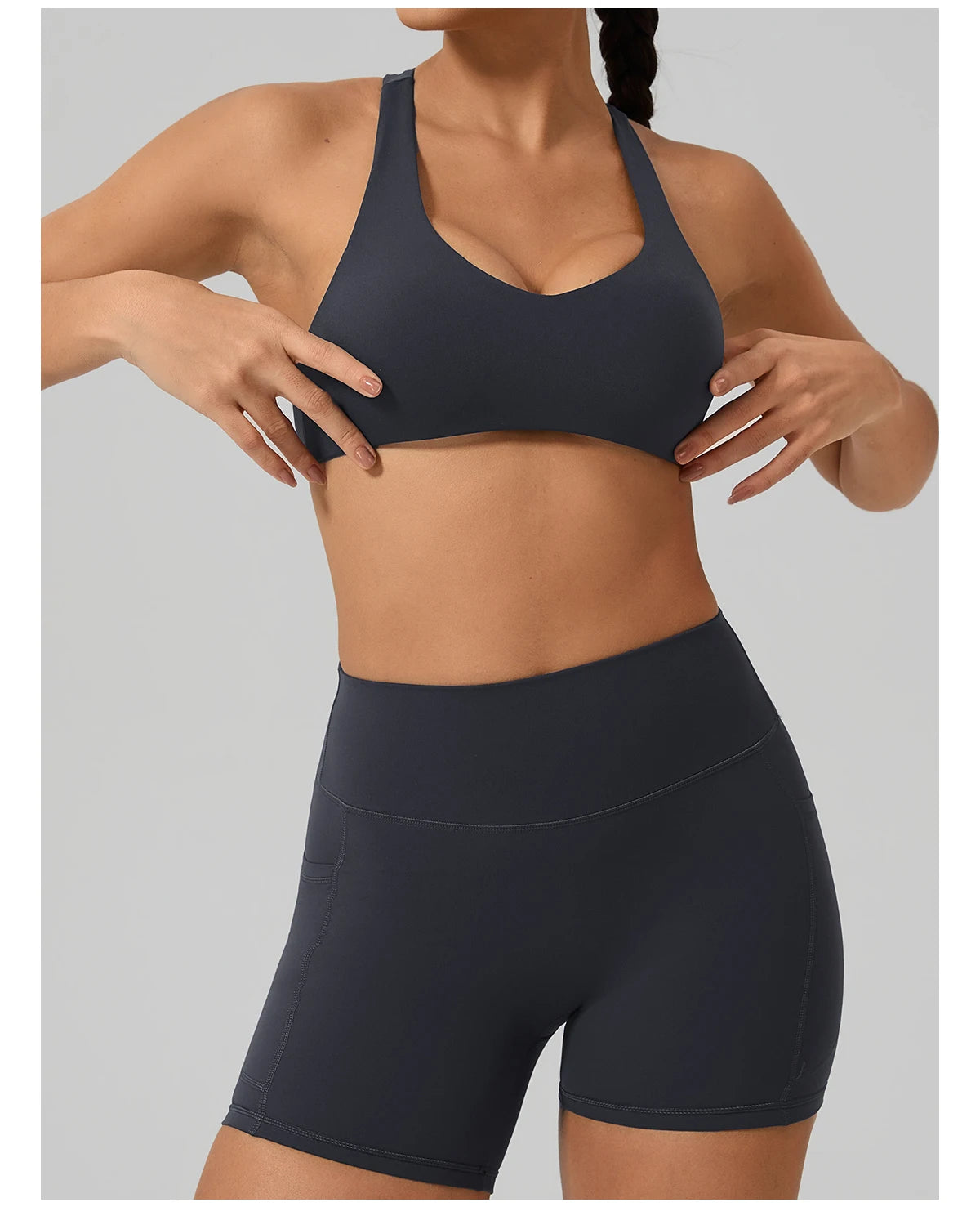 Hearuisavy Fitness Set 2Pcs Women Gym Sports Bra Running Sports Shorts With Pockets High Impact Breathable Racerback Yoga Tops
