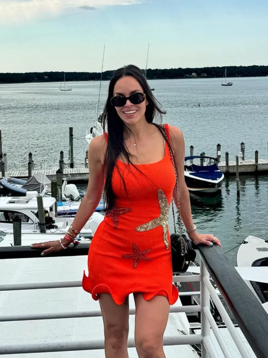 Stunning Shiny Stars Ruffles Hem Knitted Mini Dress Women's Chic Slim Fit Sleeveless Sling Vestidos 2025 Lady Street Gowns New