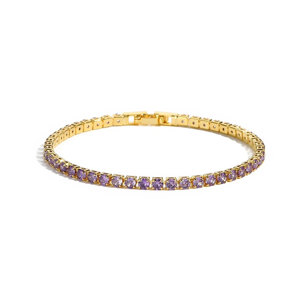 Colorful Crystal Tennis Bracelet for Women Waterproof Multicolor 3MM CZ Wedding Birthstone Hand Chain Jewelry Wholesale
