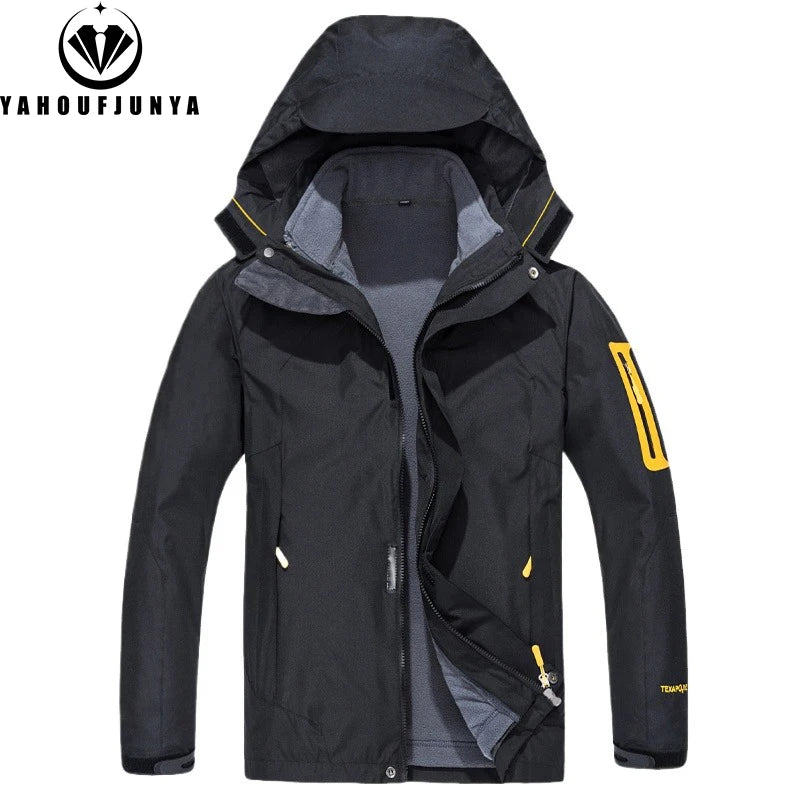 Winter Men Triple Windbreak Thick Warm Removable Hooded Jacket Men Autumn Hiking Outdoor Travel Camping Skiing Jacket Coat Male