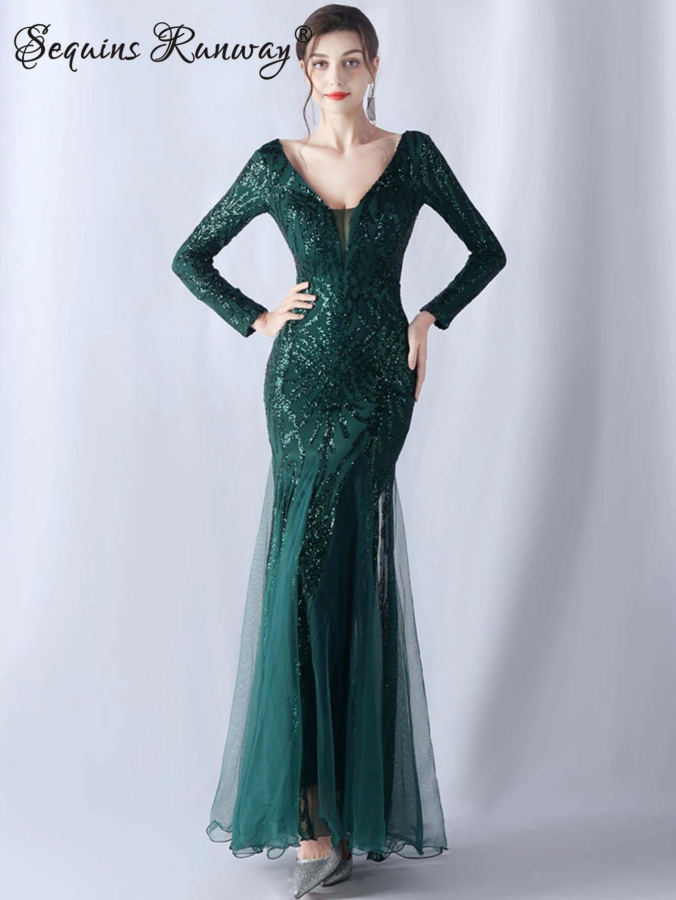 Sexy backless maxi sequin summer dress women elegant luxury mesh wedding party dresses woman long sleeve evening dresses vestido