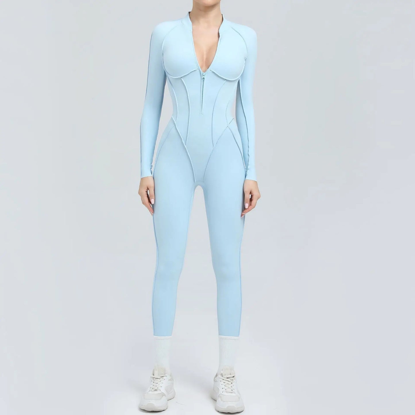 Women's Tracksuit Gym Workout Sports Clothes Outfit Zipper Jumpsuit Yoga Fitness Overalls Set Open Back Bodysuits Suit for Women