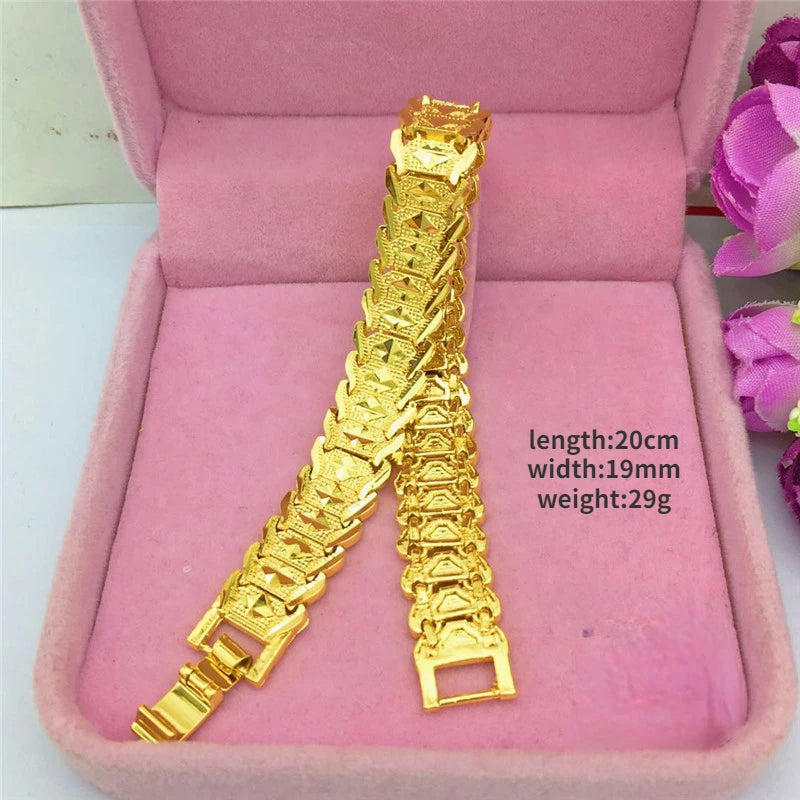 Luxury 18K Gold Bracelet for Wedding Engagement Fashion Jewelry Widen Watch Chain Bracelet Not Fade Fine Jewelry Gifts