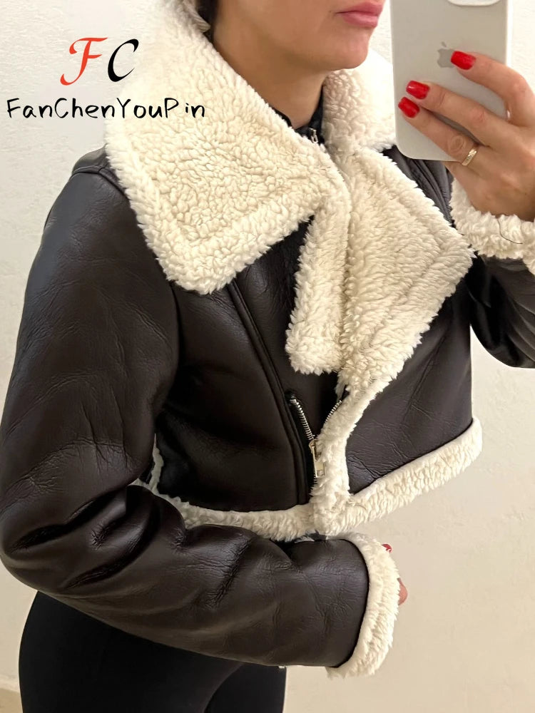 Autumn Winter Women's Leather Jacket Coat Fashion Vintage Zippers Faux Leathers Casual Simple Cool Short Soft Warm Coats