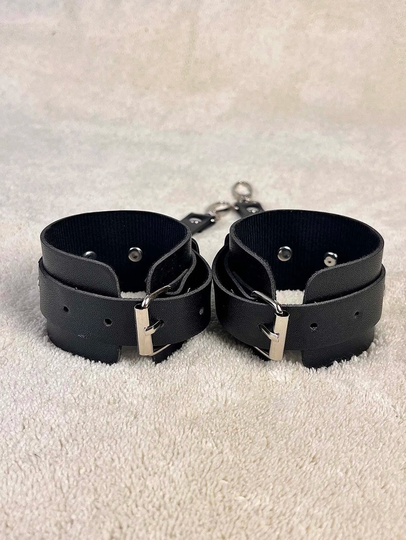 Unisex PU Leather Bracelet Bondage Leather Handcuffs Buckle Adjustable Vintage Punk Fetish Clothing Accessories Restraints Kink
