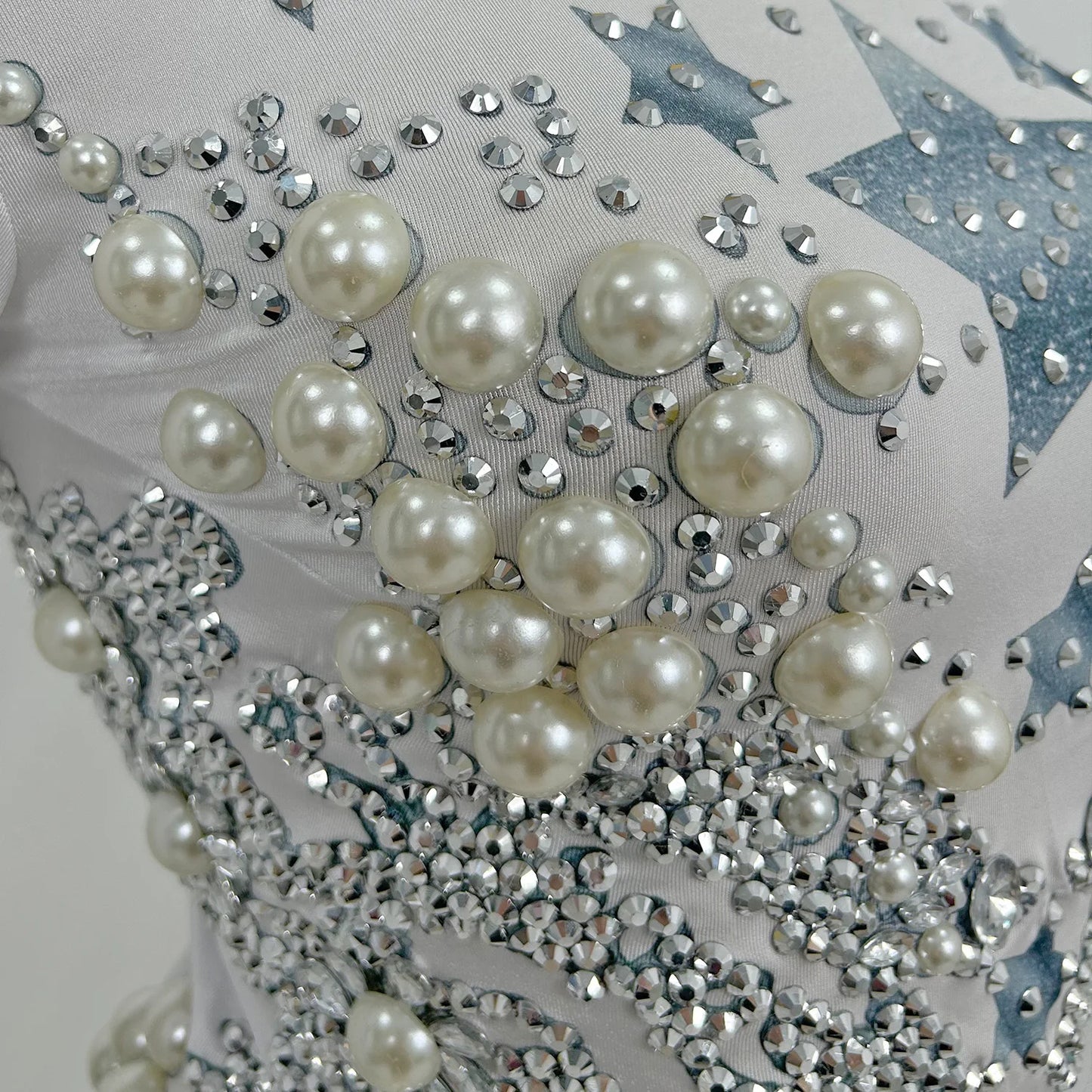 Designer Star Big Pearls Rhinestone Bodysuit Women Long Tassel Party Jumpsuit Nightclub Fringes Dancer Leotard Wear Starqun