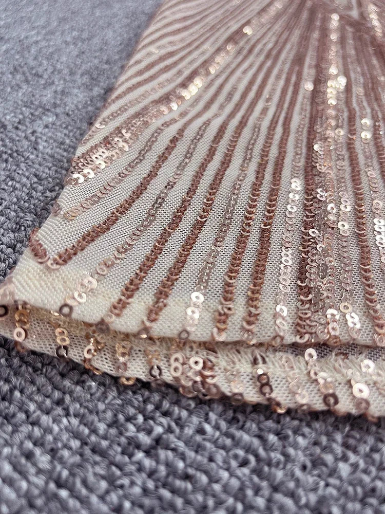 Neues Rundhals-Abendkleid für Damen in wunderschönem Roségold mit Pailletten und langem Meerjungfrauenrock, Abendkleid, Vestido Coctel Vestido