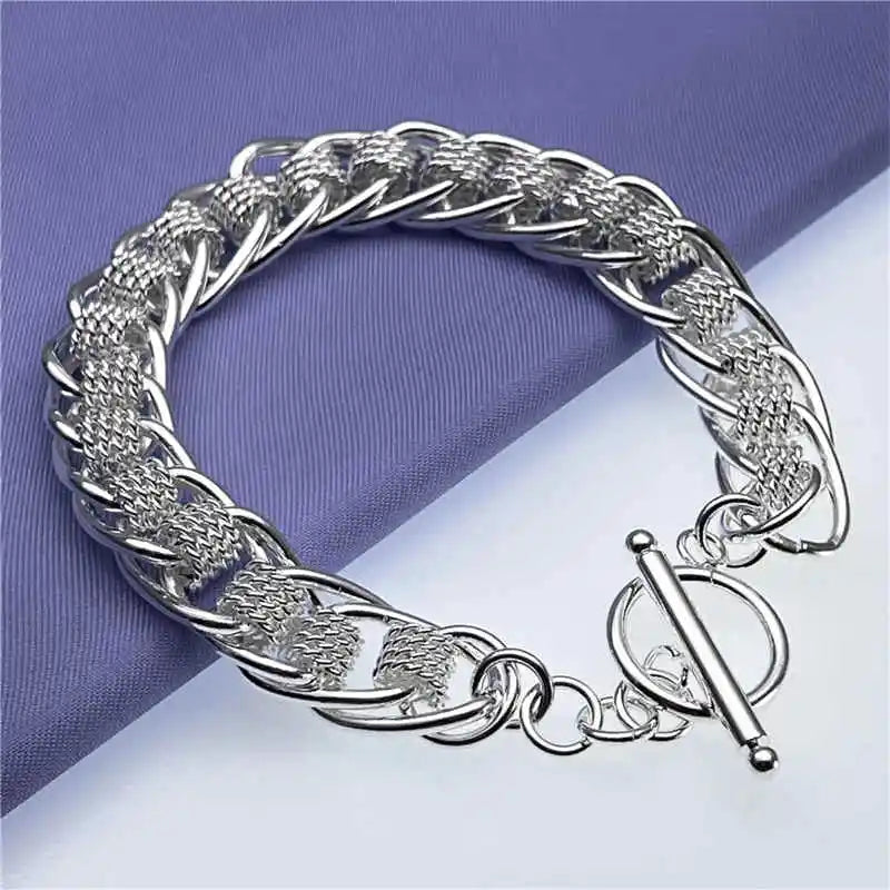 925 Sterling Silver Bracelet Fashion Round Mesh Bracelet for Women Engagement Wedding Jewelry Gifts