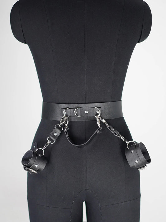 PU bondage belt set, PU bondage belt with handcuffs, lingerie carnival costume, PU garter belt with handcuffs