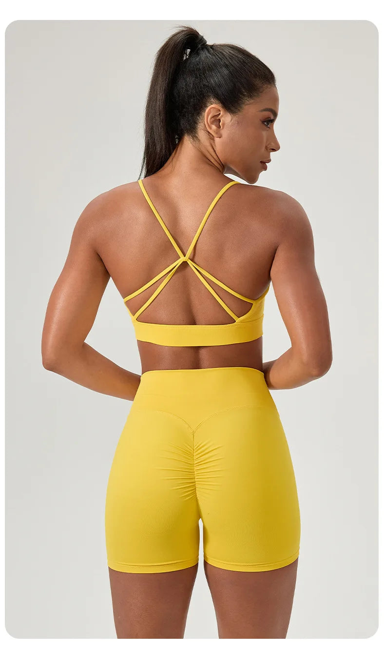 Yoga suit set, sexy back, sports bra, high waist, hip lifting, tight shorts, running and fitness two-piece set Women' Yoga sets
