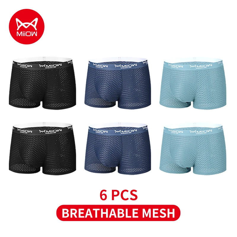 MiiOW 3/4/6Pcs Mesh Breathable Men Boxer Briefs Ice Silk Underwear Graphene Antibacterial Men Panties Underpants Man Boxershorts