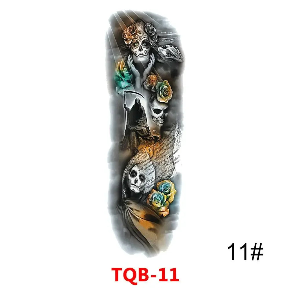 Waterproof Temporary Tattoo Sticker Full Arm Large Skull Old School Tatoo Stickers Flash Fake Tattoos for Men Women