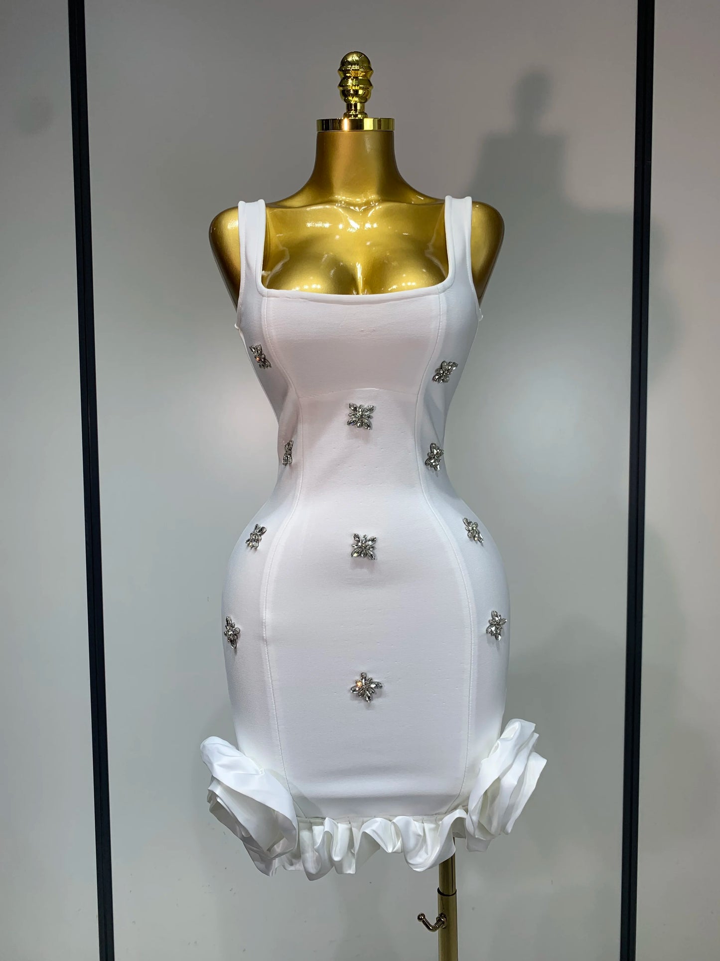 Women Sexy Square Collar Sparkly Rhinestone Bodycon Mini Bandage Dress Celebrate Evening Party Elegant Luxury Birthday Dress