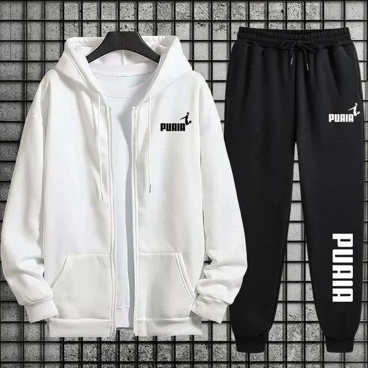 New in Women Tracksuit Trend Printing Hooded Sweatshirts Pants 2Pcs Set Casual Zipper Overcoat Suit Daily Clothing Autumn Winter