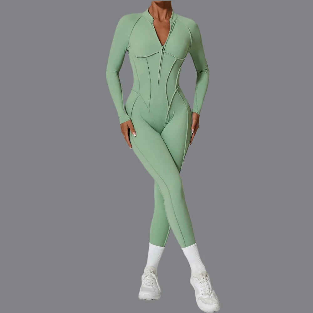Women's Tracksuit Gym Workout Sports Clothes Outfit Zipper Jumpsuit Yoga Fitness Overalls Set Open Back Bodysuits Suit for Women