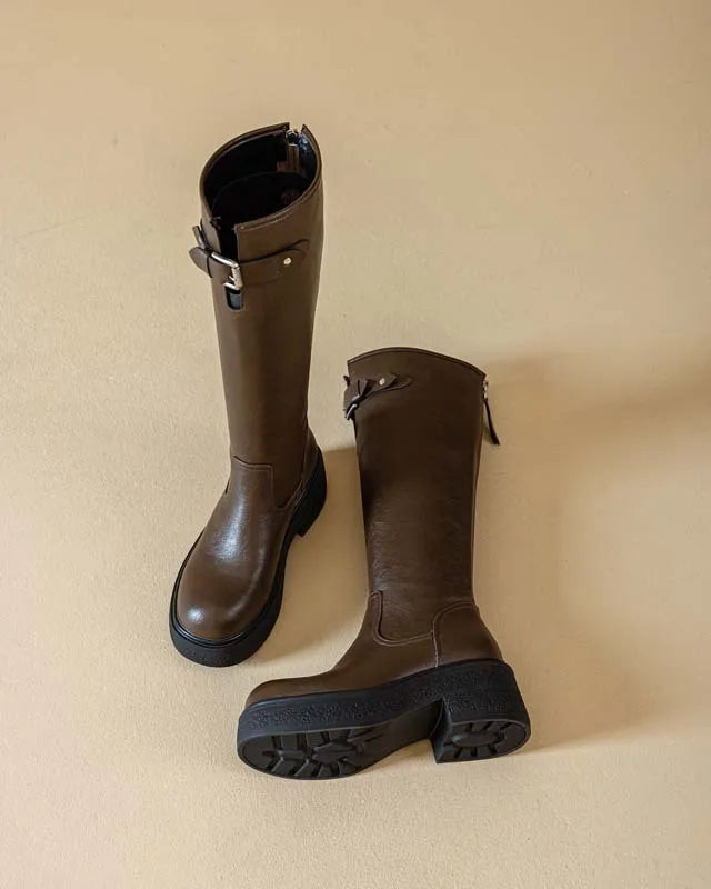 fujin Women’s Platform Knee High Boots 9cm Hidden Wedge Heels Chunky Sole Riding Boots Winter Fashion Slim Leg Long Boots