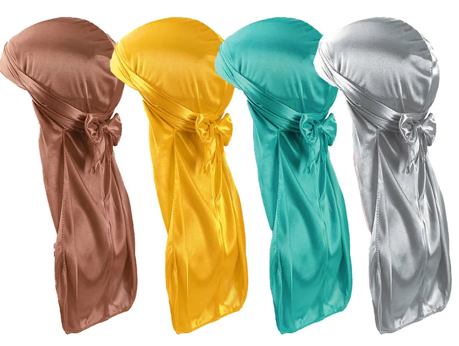 Unisex Seidige Durags Bandanas Turban Hut Perücken Doo Männer Satin Durag Biker Kopfbedeckung Stirnband Haar Zubehör Extra Lange Schwanz Du-Rag