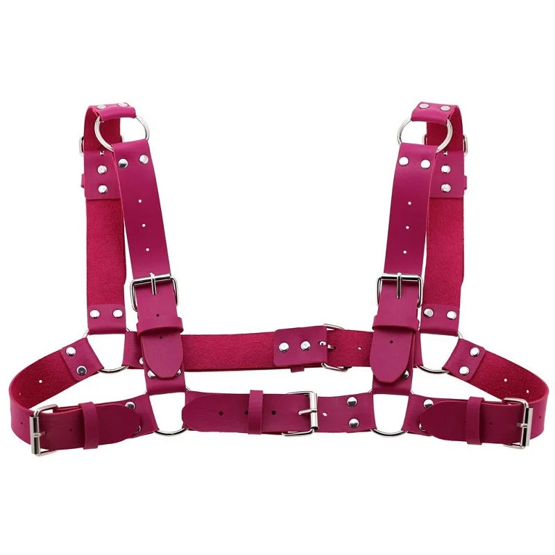 Decopunk Women Men Sexy Punk Chest Harness Adjustable Caged Metal Body Chain PU Leather Choker Statement Necklace Party Clubwear