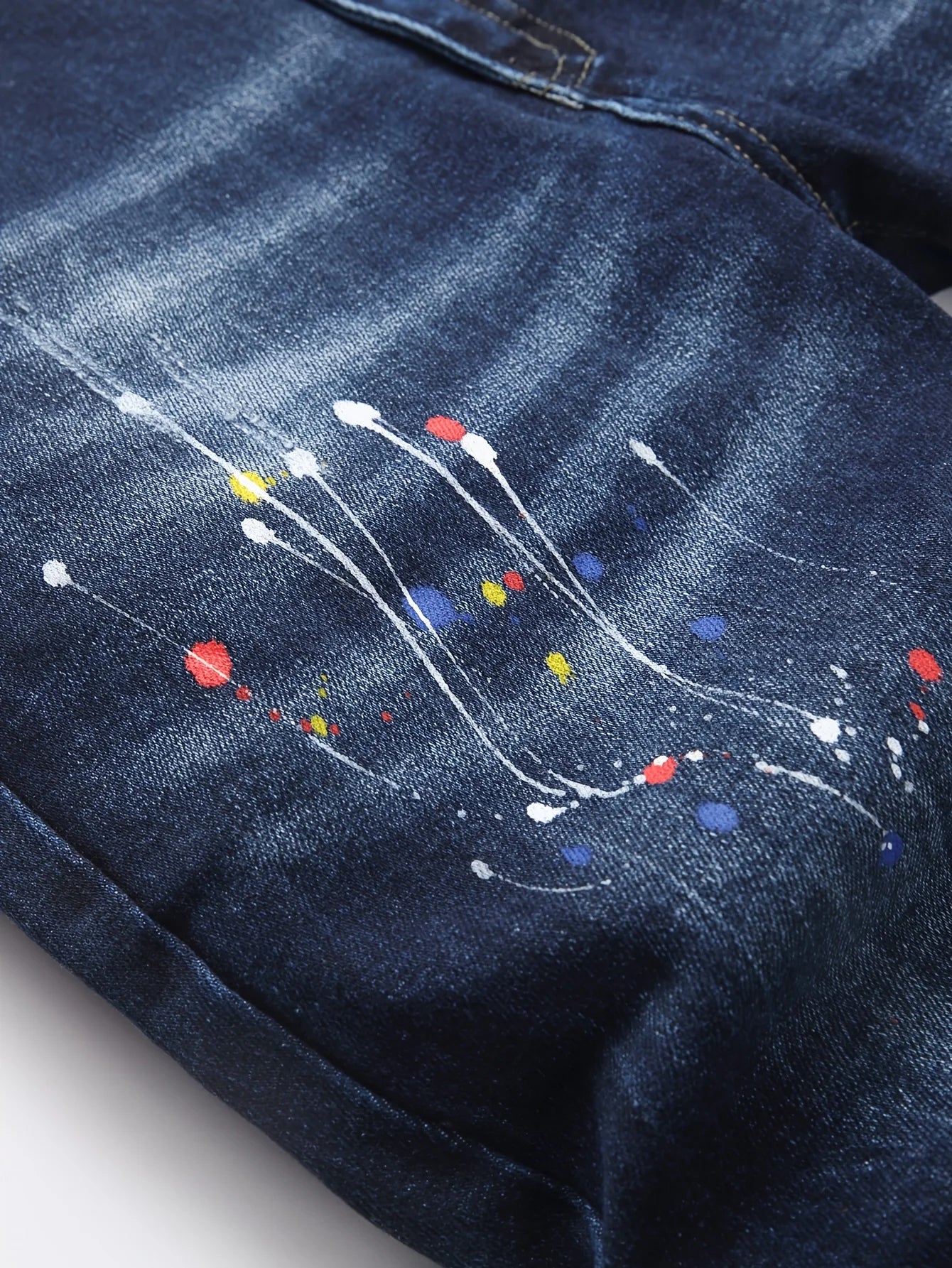 Men Skinny High Stretch Ripped Denim Jeans for Man Casual Pants Slim Fit Biker Trousers Hole Patchwork Paint Splatter Male Jeans