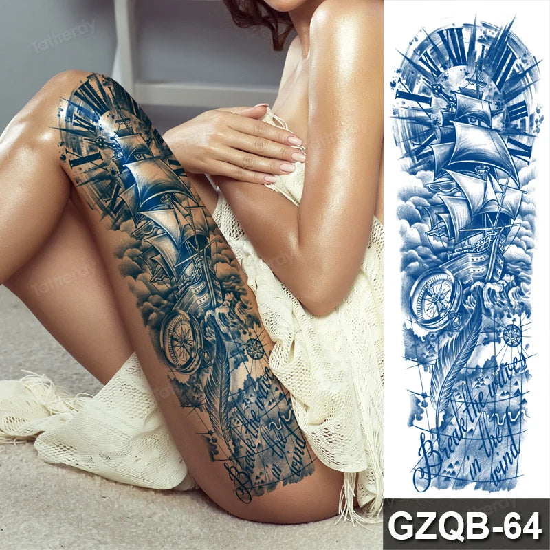 Full Arm Sleeve Temporary Tattoos Juice Ink Lasting Semi Permanent Body Art Sexy Large Fake Tattoo for Men Women Adult Beauty