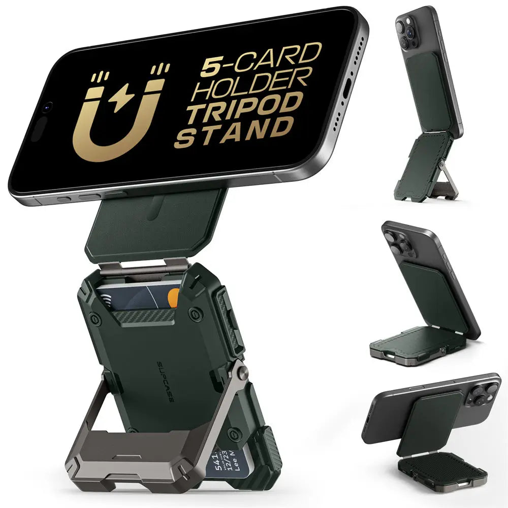 Magnetic Tripod Phone Stand Credit Card Holder for iPhone 16/15/14/13/12 SUPCASE Adjustable Phone Stand Compatible with MagSafe